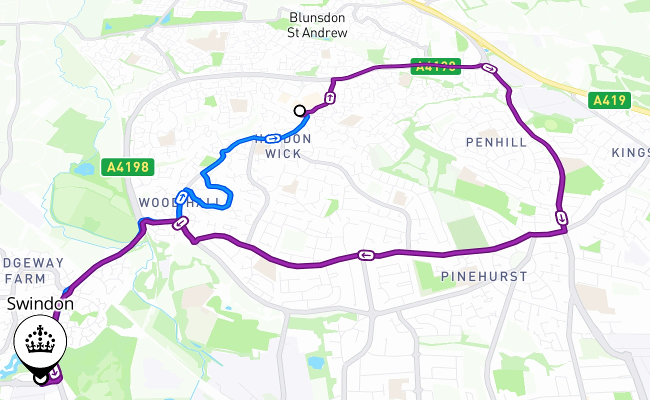 Swindon driving test route #2282 map - ENG United Kingdom
