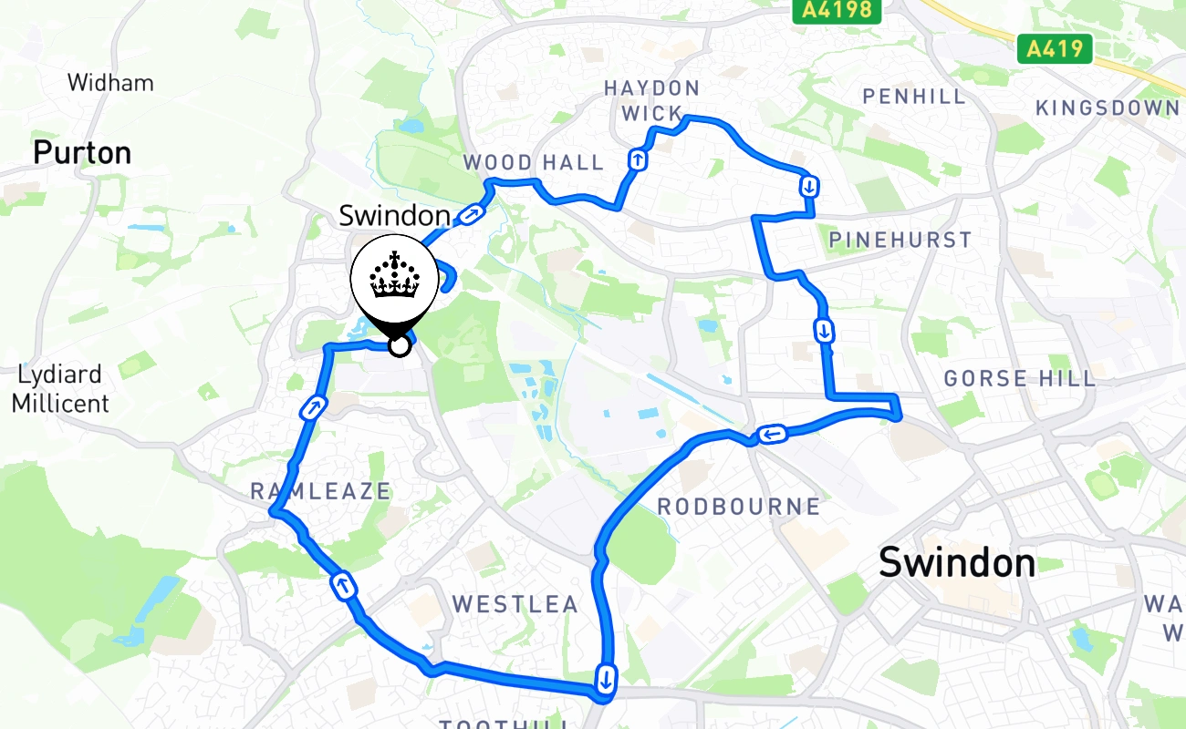 Swindon driving test route #2785 map - ENG United Kingdom