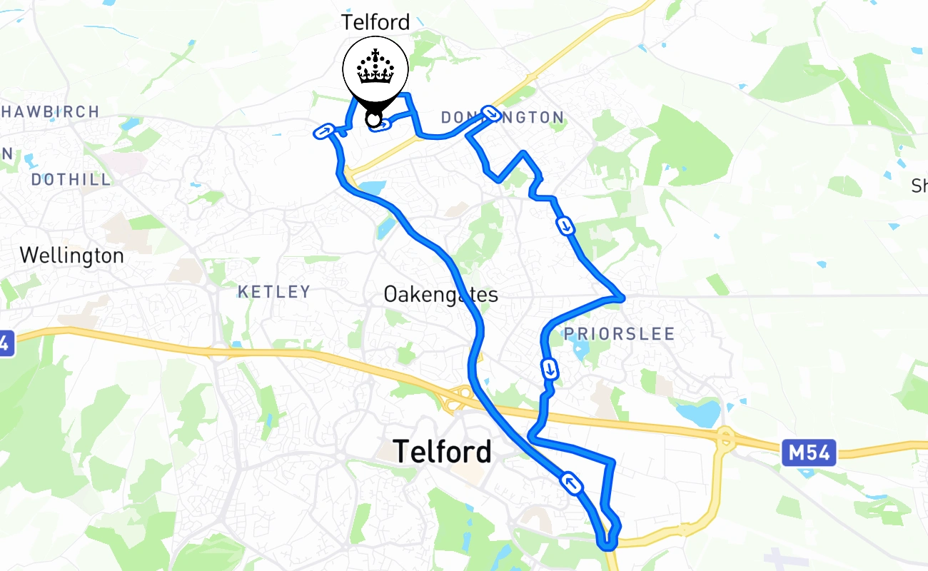 Telford driving test route #1643 map - ENG United Kingdom