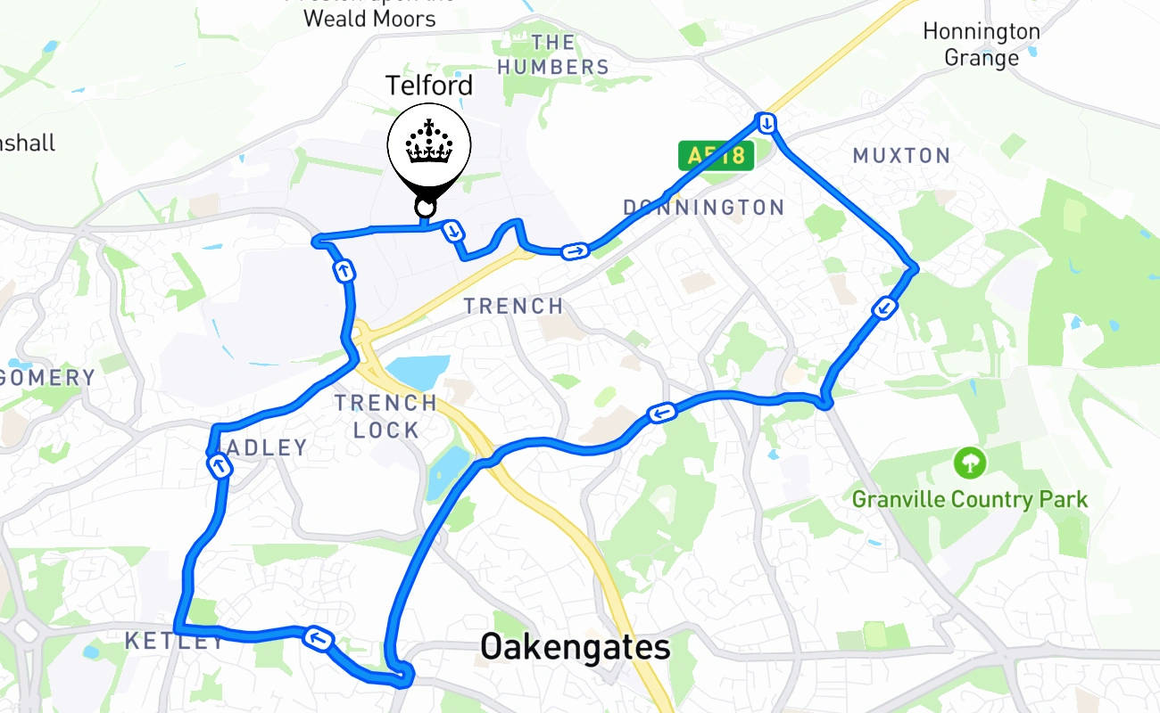 Telford 驾考路线 #1650 地图 - ENG 英国