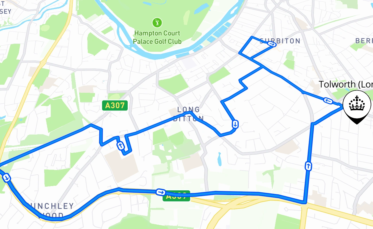 Tolworth (London) 驾考路线 #417 地图 - ENG 英国