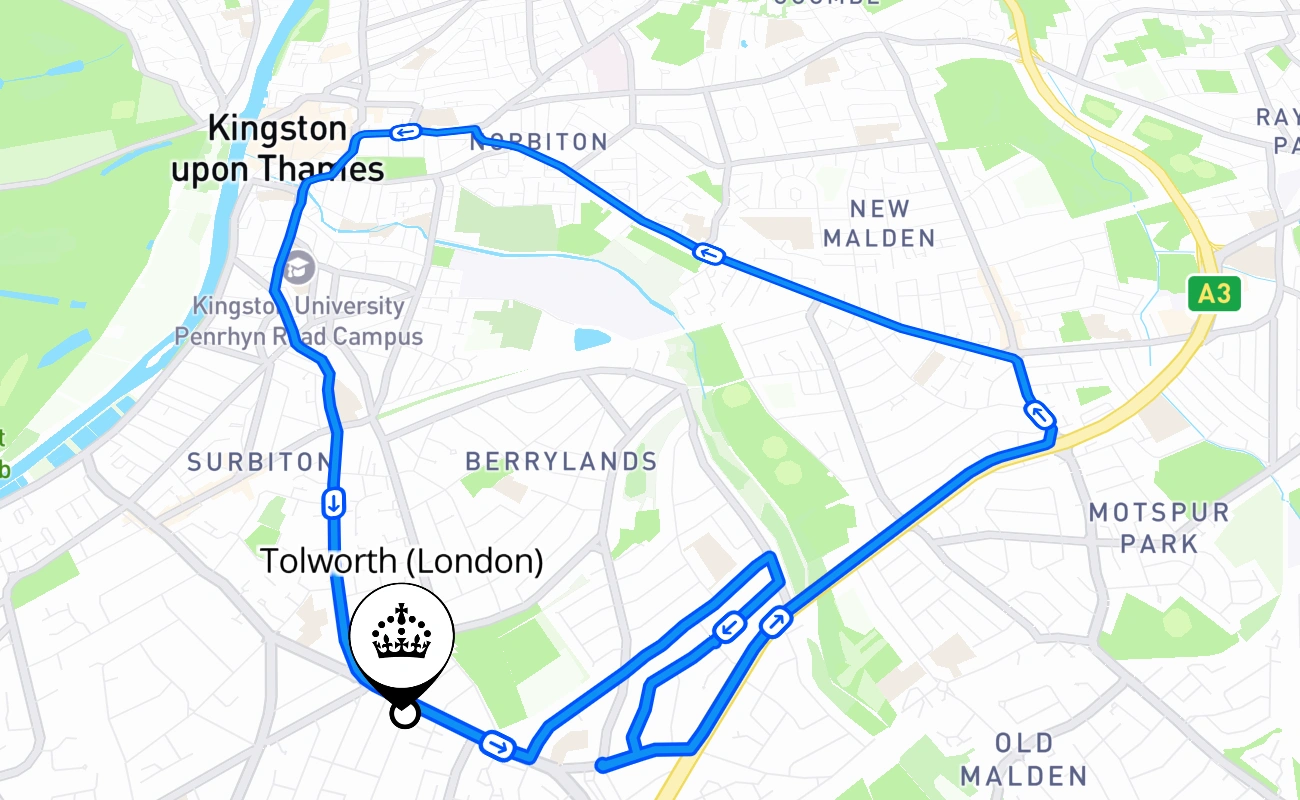 Tolworth (London) 驾考路线 #1063 地图 - ENG 英国