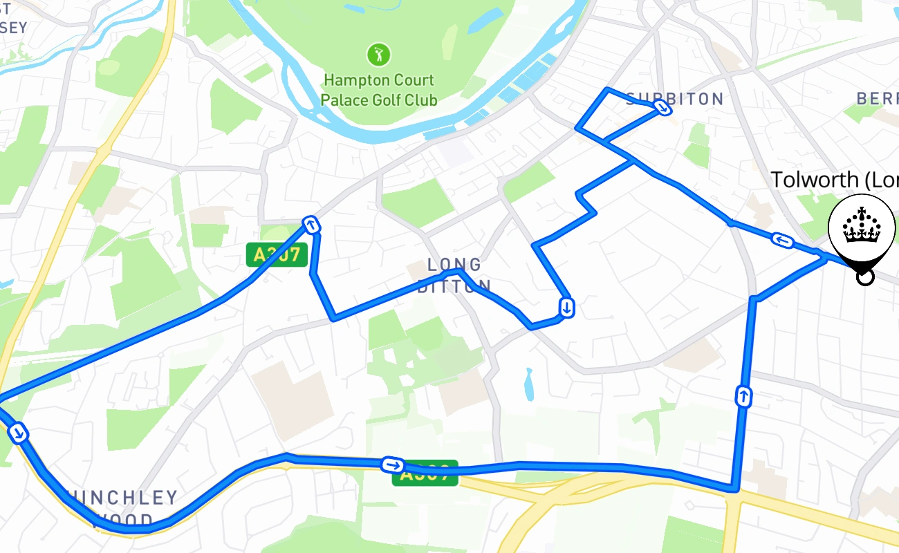 Tolworth (London) 驾考路线 #1067 地图 - ENG 英国