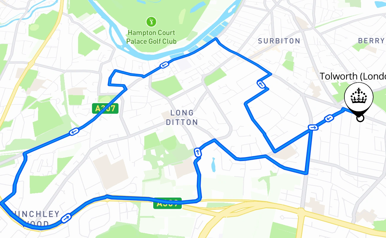 Tolworth (London) 驾考路线 #1068 地图 - ENG 英国