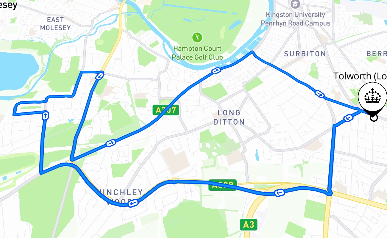 Tolworth (London) 驾考路线 #1069 地图 - ENG 英国