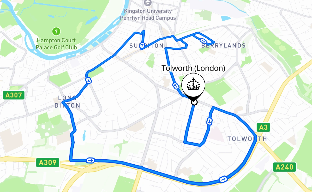 Tolworth (London) 驾考路线 #1070 地图 - ENG 英国