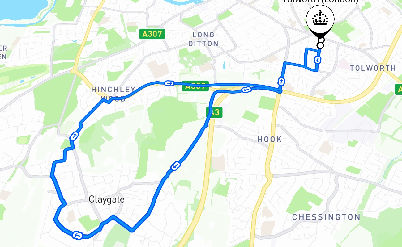 Tolworth (London) 驾考路线 #1071 地图 - ENG 英国
