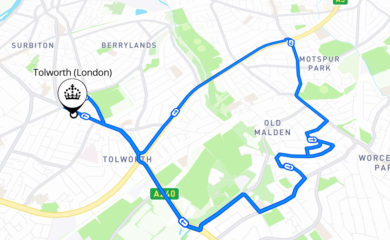 Tolworth (London) 驾考路线 #1072 地图 - ENG 英国