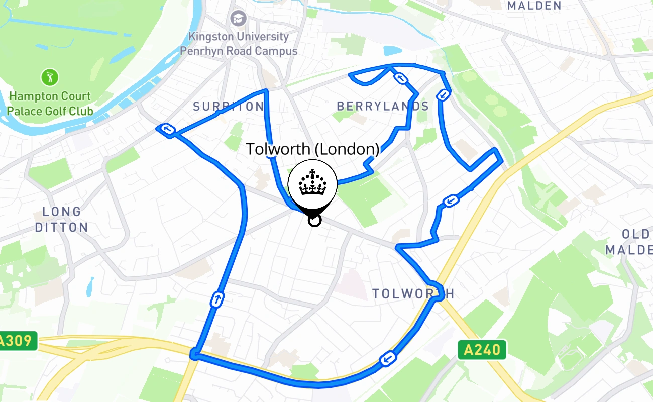 Tolworth (London) 驾考路线 #1073 地图 - ENG 英国