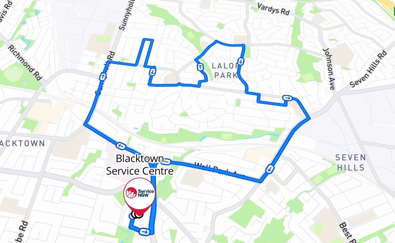 Blacktown Service Centre 驾考路线 #195 地图 - NSW 澳大利亚