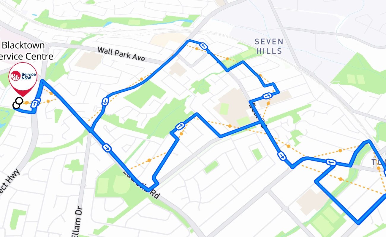 Blacktown Service Centre 驾考路线 #196 地图 - NSW 澳大利亚