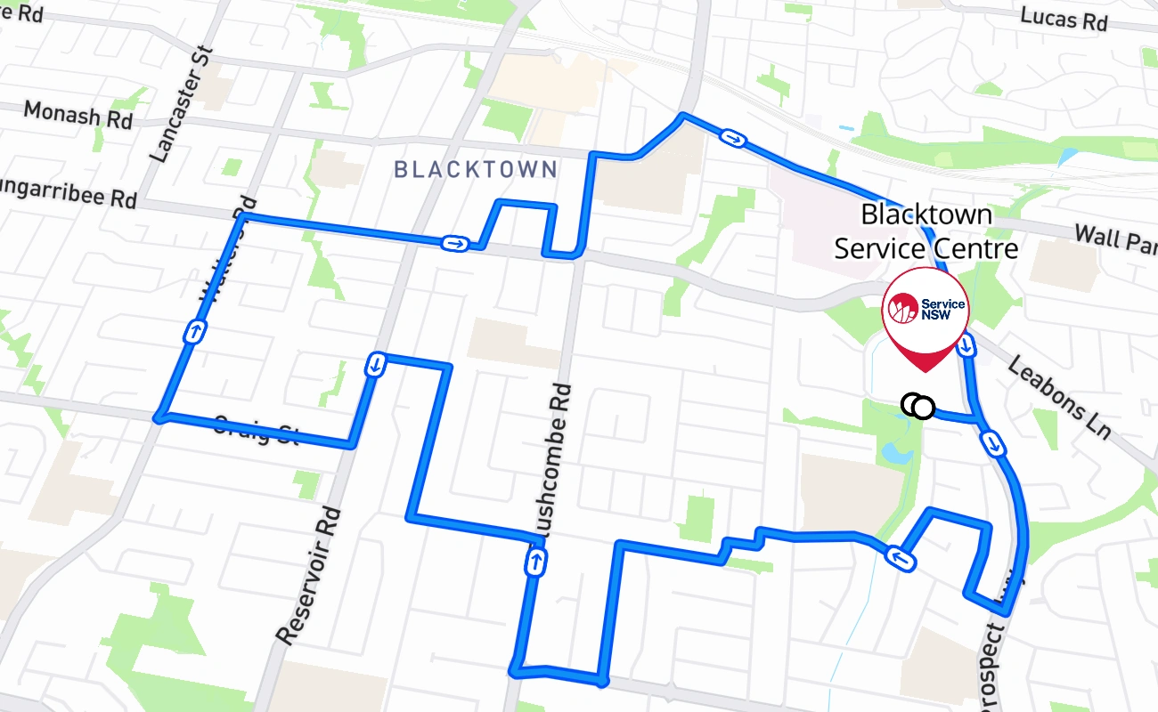 Blacktown Service Centre 驾考路线 #2135 地图 - NSW 澳大利亚