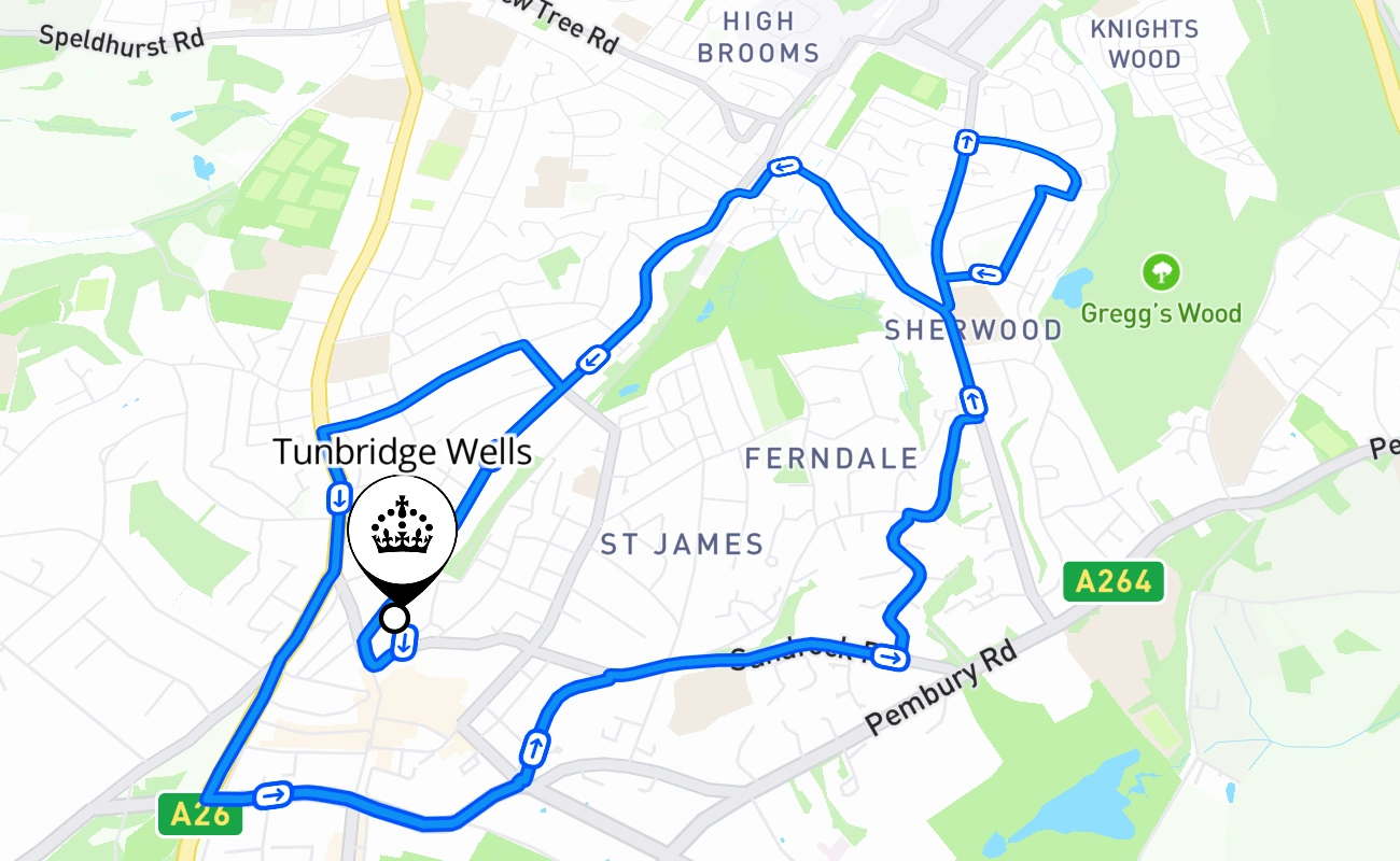 Tunbridge Wells 驾考路线 #1032 地图 - ENG 英国