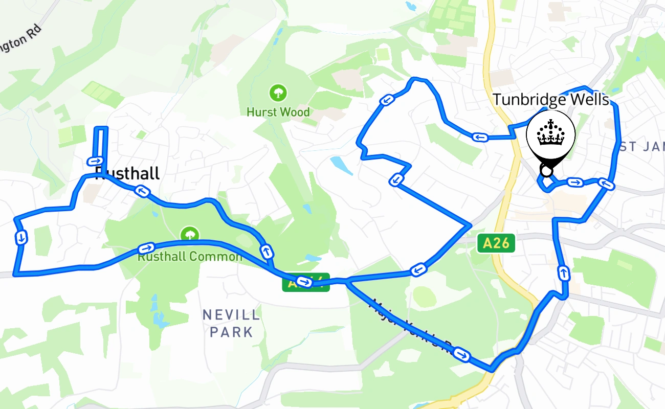 Tunbridge Wells driving test route #1074 map - ENG United Kingdom