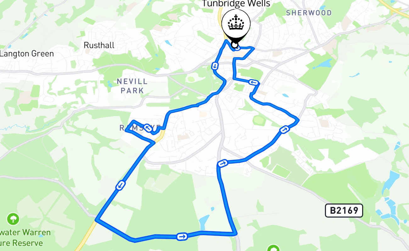 Tunbridge Wells driving test route #1078 map - ENG United Kingdom