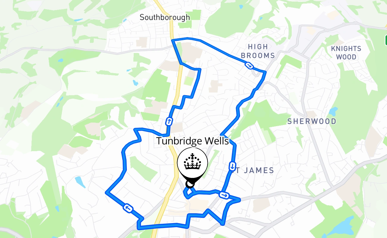 Tunbridge Wells driving test route #1080 map - ENG United Kingdom