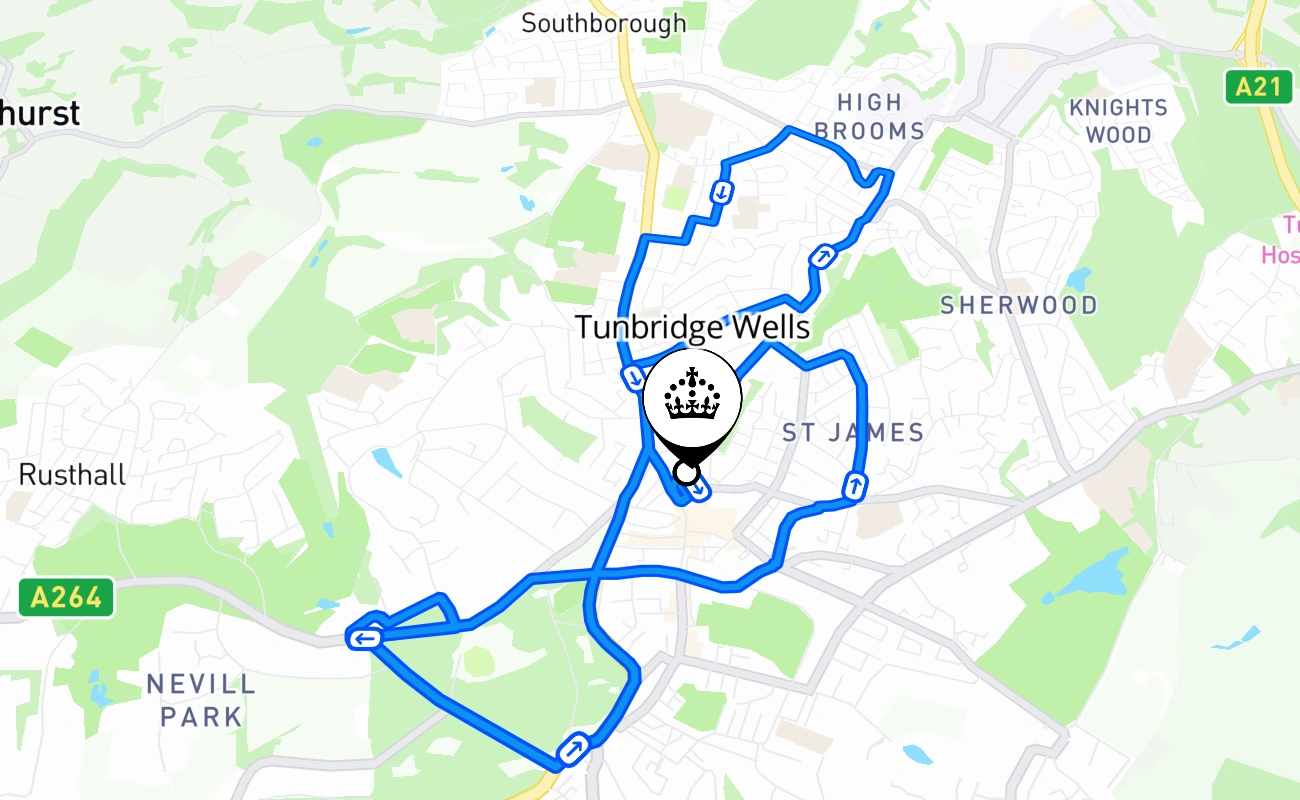 Tunbridge Wells driving test route #1081 map - ENG United Kingdom