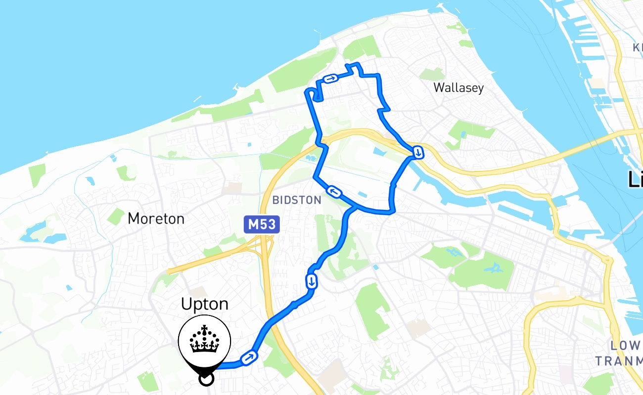 Upton driving test route #1386 map - ENG United Kingdom