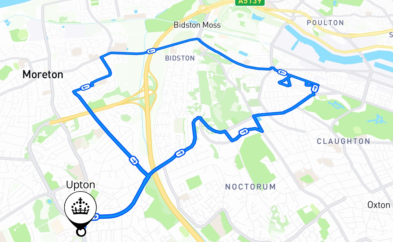 Upton driving test route #1389 map - ENG United Kingdom