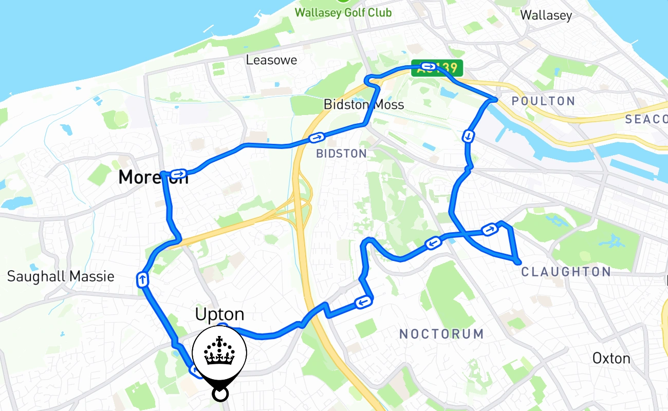 Upton driving test route #1396 map - ENG United Kingdom