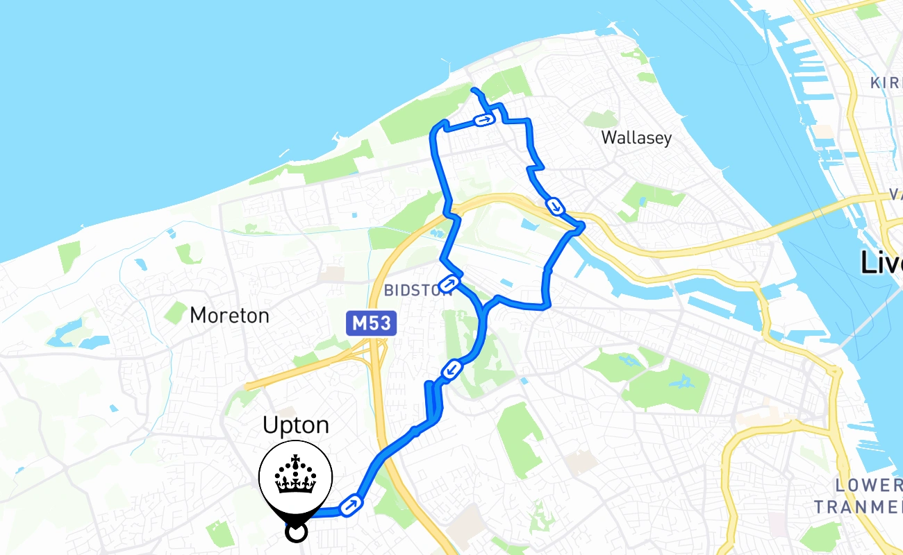 Upton driving test route #1398 map - ENG United Kingdom