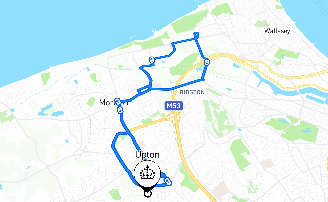 Upton driving test route #1400 map - ENG United Kingdom