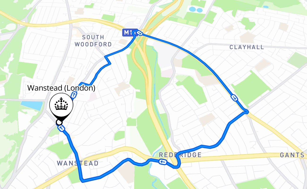 Wanstead (London) driving test route #2557 map - ENG United Kingdom