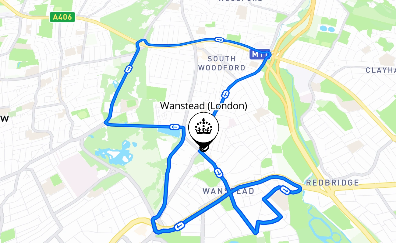 Wanstead (London) driving test route #2559 map - ENG United Kingdom