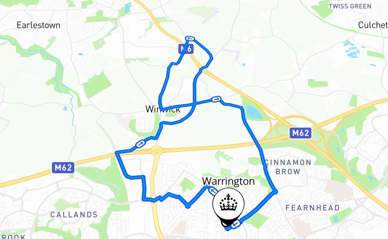 Warrington driving test route #2759 map - ENG United Kingdom