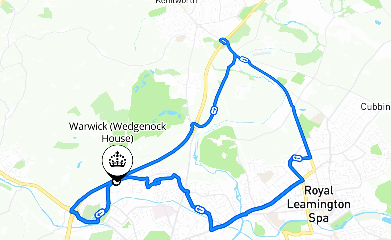 Warwick (Wedgenock House) driving test route #1083 map - ENG United Kingdom