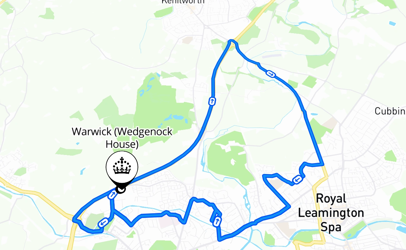 Warwick (Wedgenock House) driving test route #1444 map - ENG United Kingdom