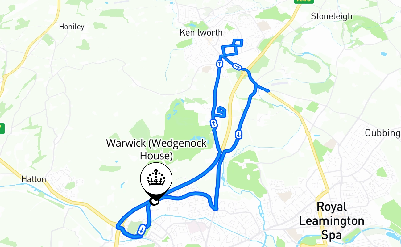 Warwick (Wedgenock House) driving test route #1445 map - ENG United Kingdom