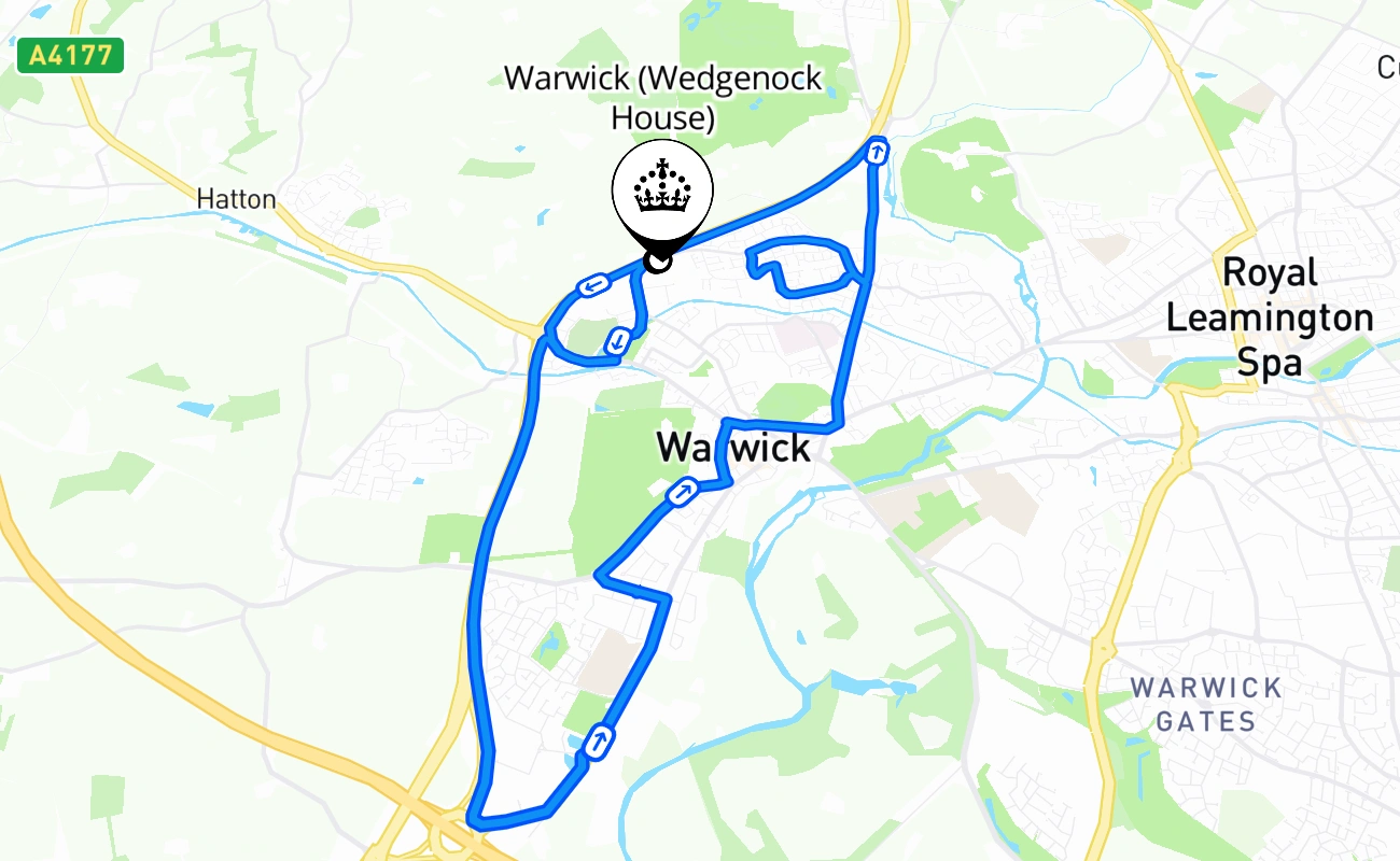 Warwick (Wedgenock House) driving test route #1446 map - ENG United Kingdom