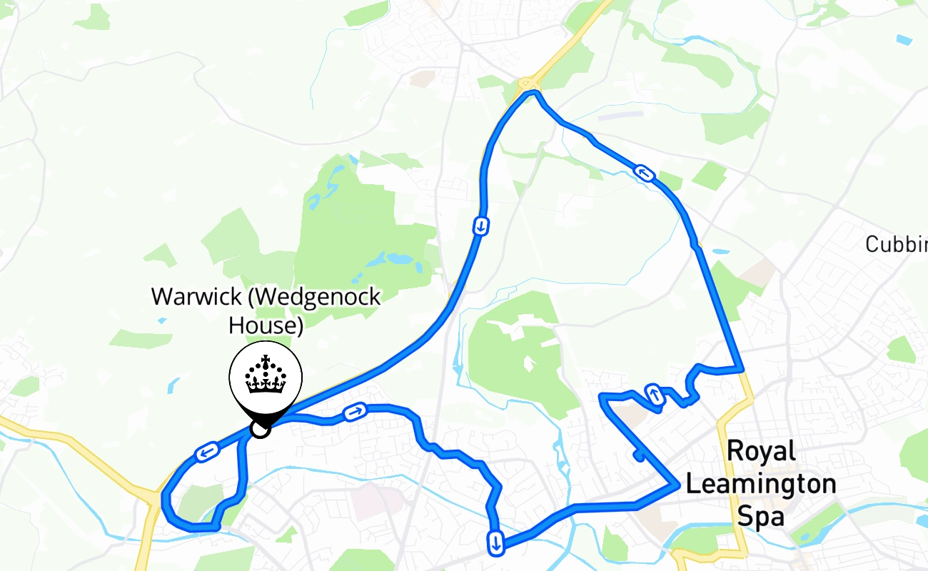 Warwick (Wedgenock House) driving test route #1448 map - ENG United Kingdom