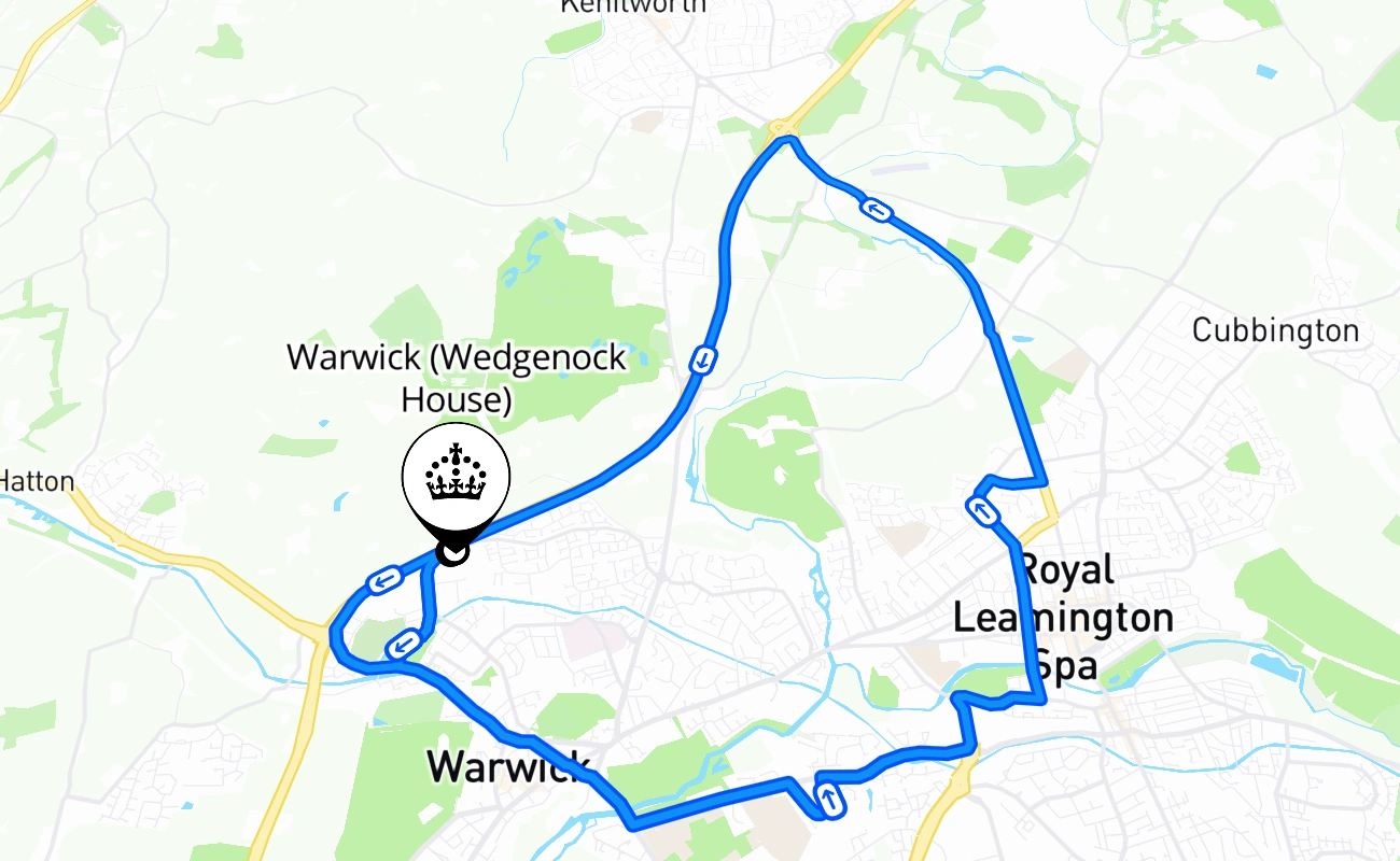 Warwick (Wedgenock House) driving test route #1449 map - ENG United Kingdom