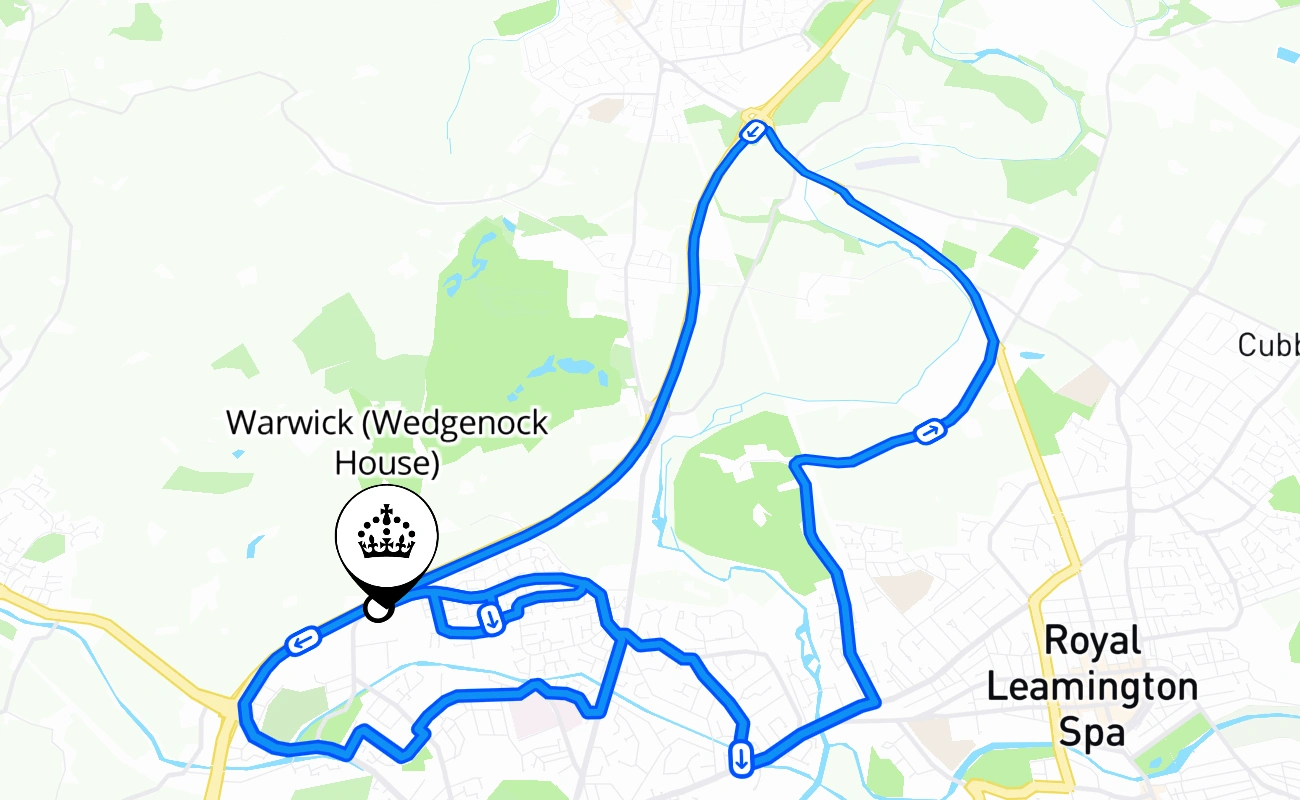 Warwick (Wedgenock House) driving test route #1451 map - ENG United Kingdom