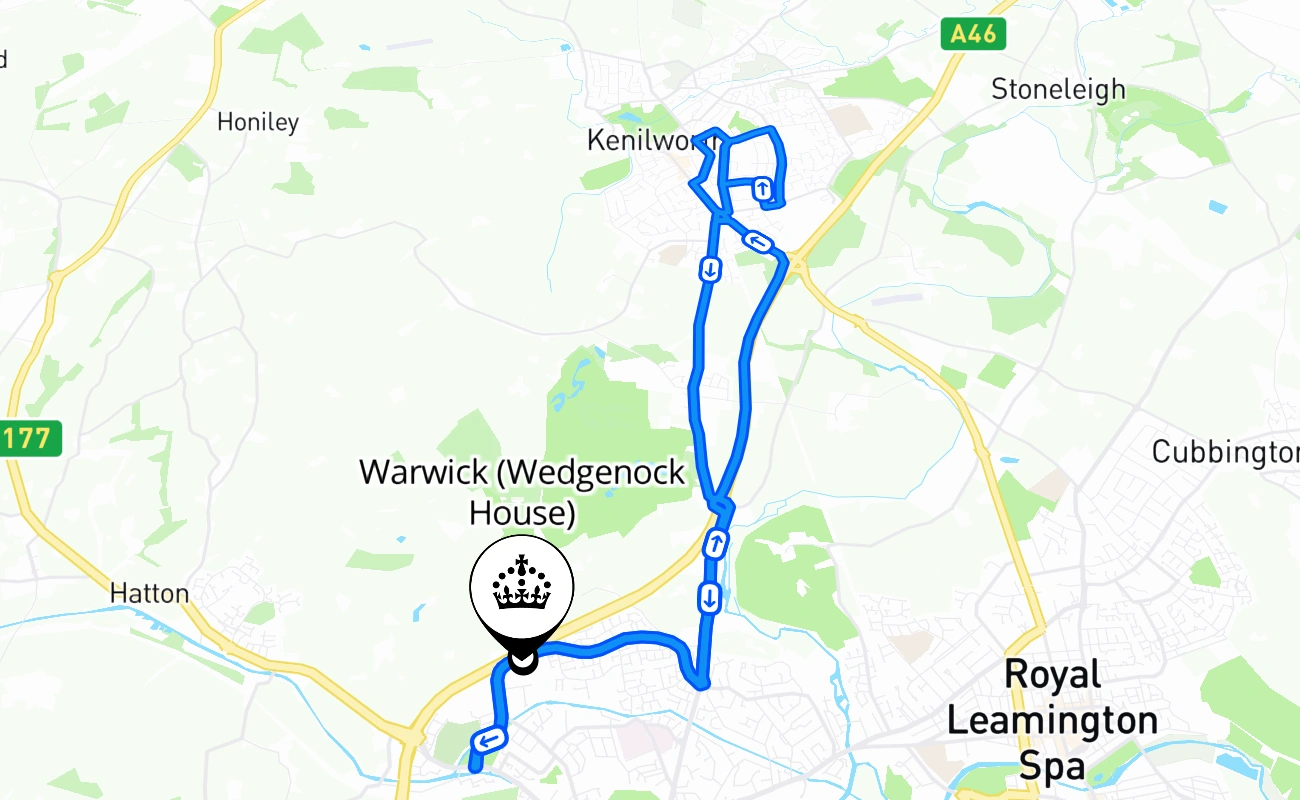 Warwick (Wedgenock House) 驾考路线 #1457 地图 - ENG 英国