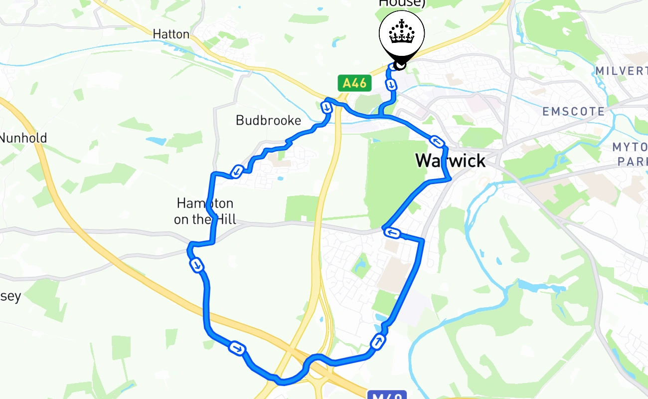 Warwick (Wedgenock House) driving test route #1464 map - ENG United Kingdom