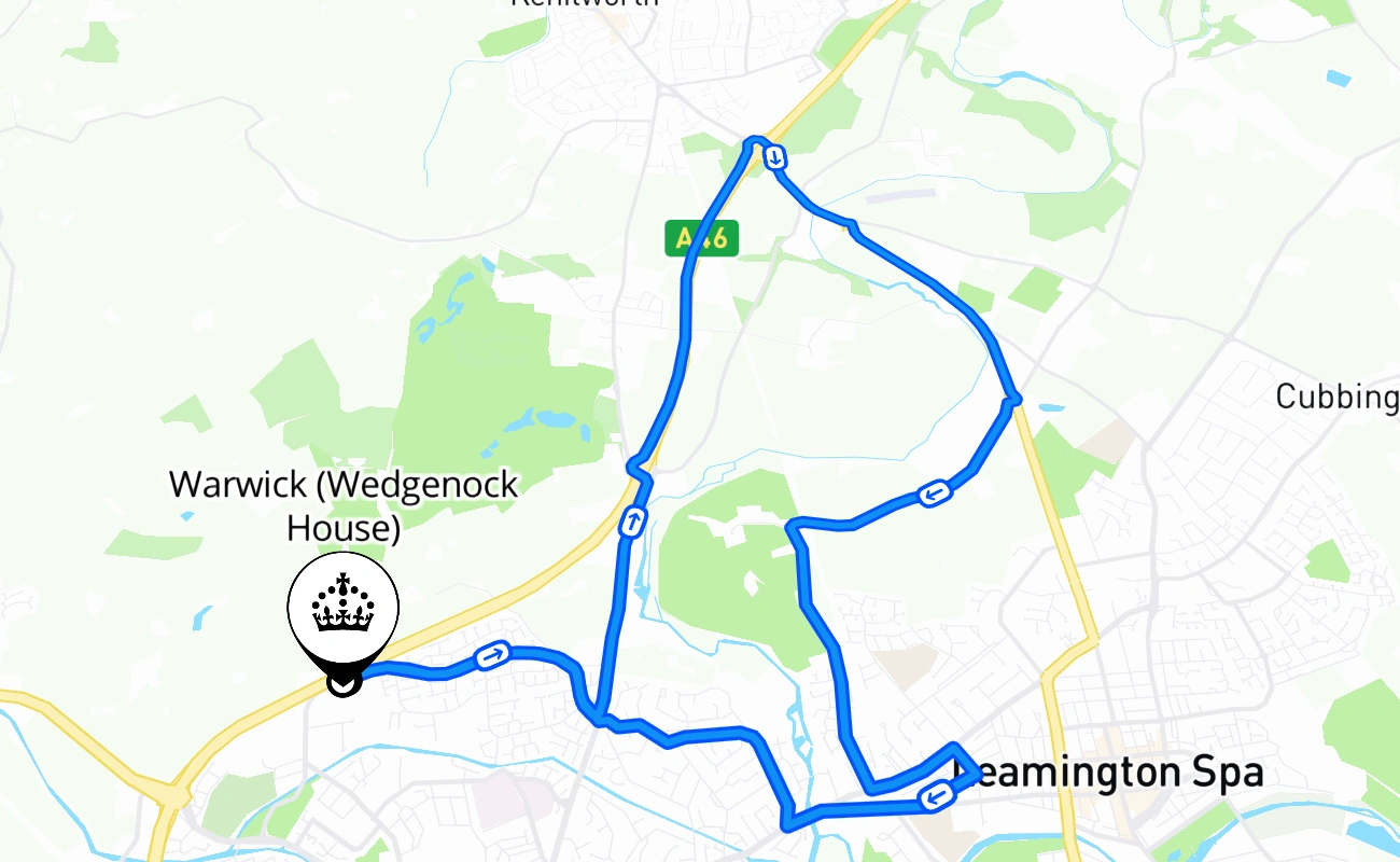 Warwick (Wedgenock House) driving test route #2633 map - ENG United Kingdom