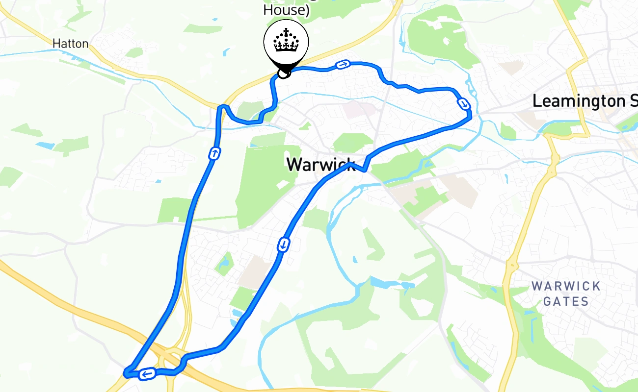 Warwick (Wedgenock House) driving test route #2634 map - ENG United Kingdom