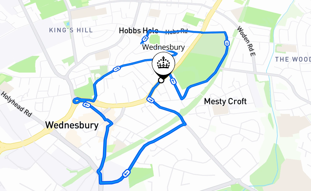 Wednesbury driving test route #1868 map - ENG United Kingdom