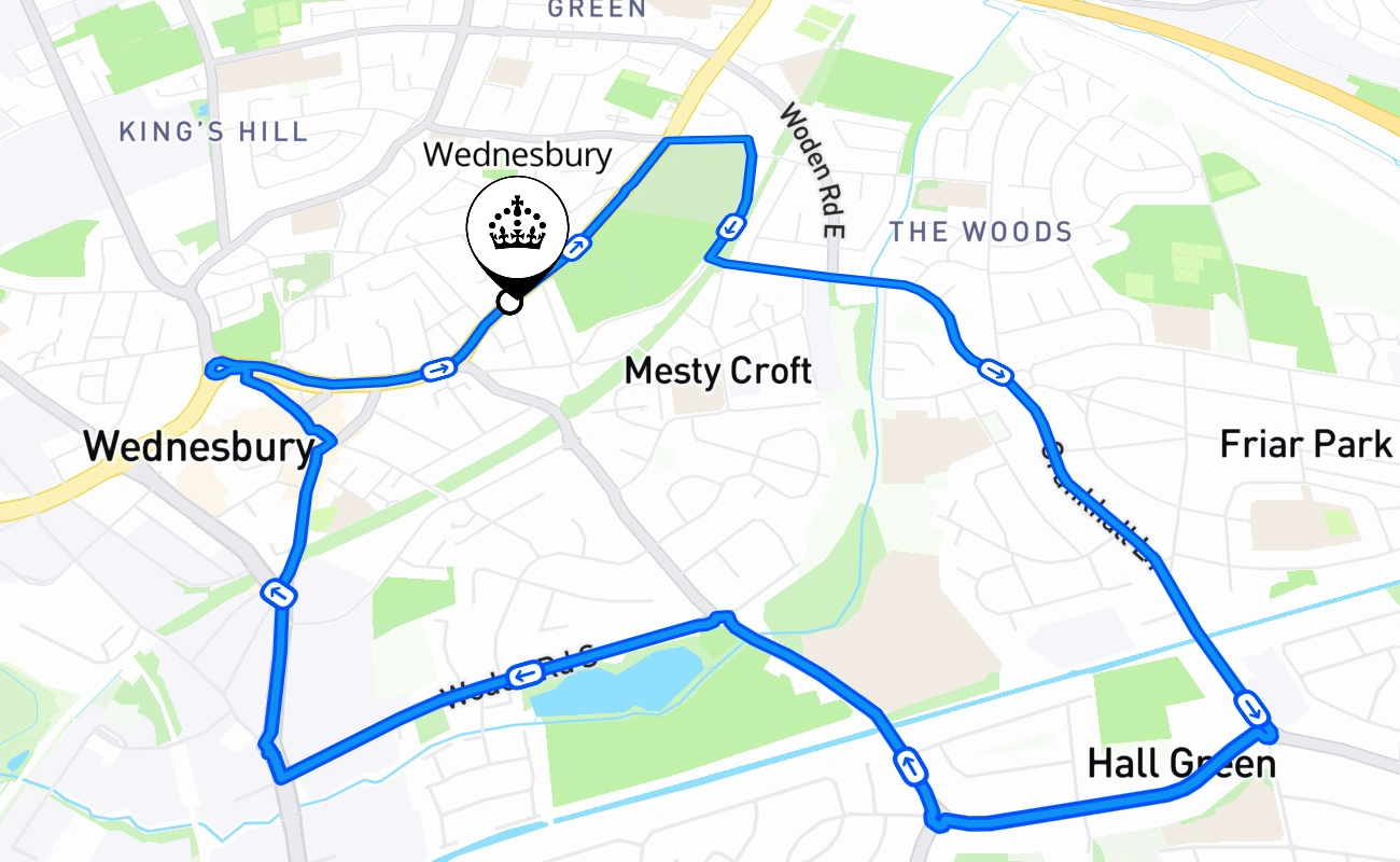Wednesbury driving test route #1869 map - ENG United Kingdom