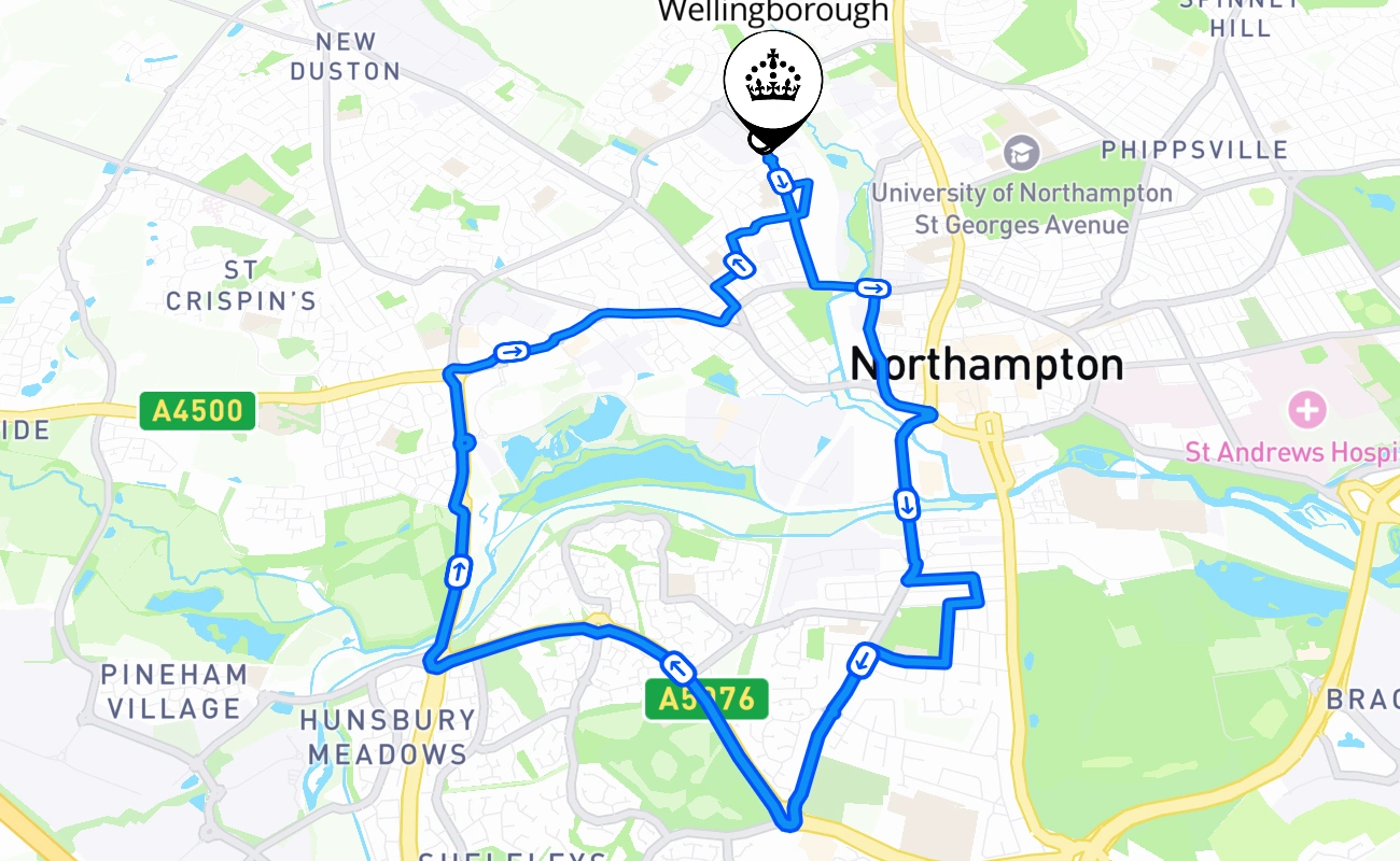Wellingborough 驾考路线 #1677 地图 - ENG 英国