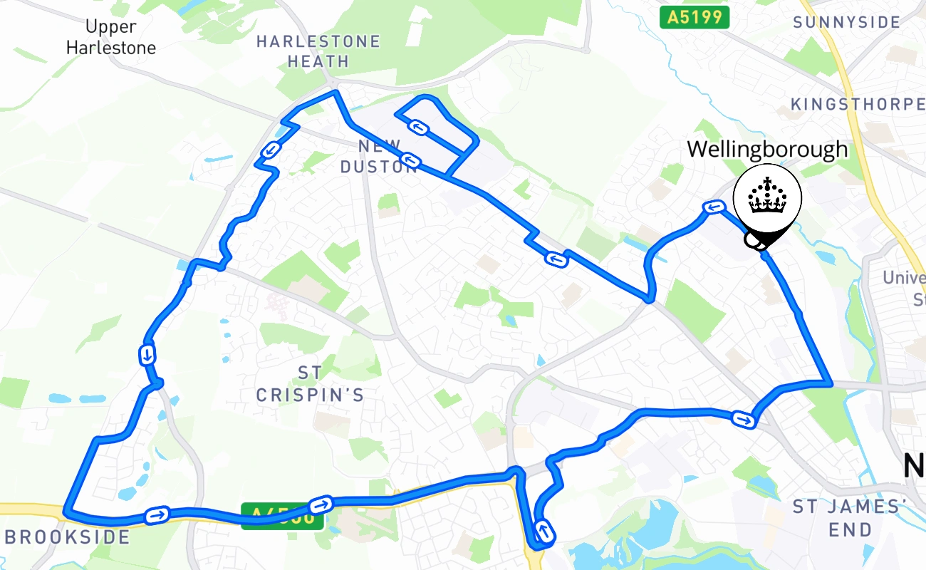 Wellingborough 驾考路线 #1683 地图 - ENG 英国