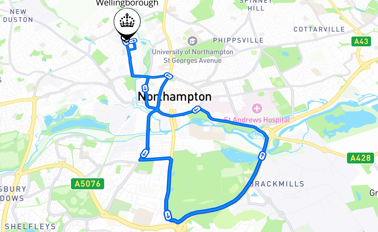 Wellingborough 驾考路线 #1685 地图 - ENG 英国