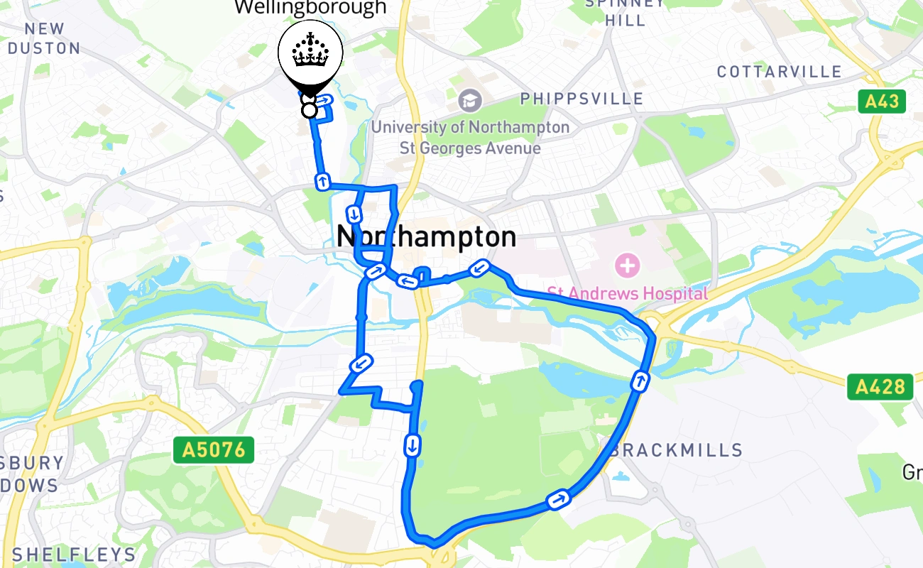 Wellingborough 驾考路线 #1689 地图 - ENG 英国
