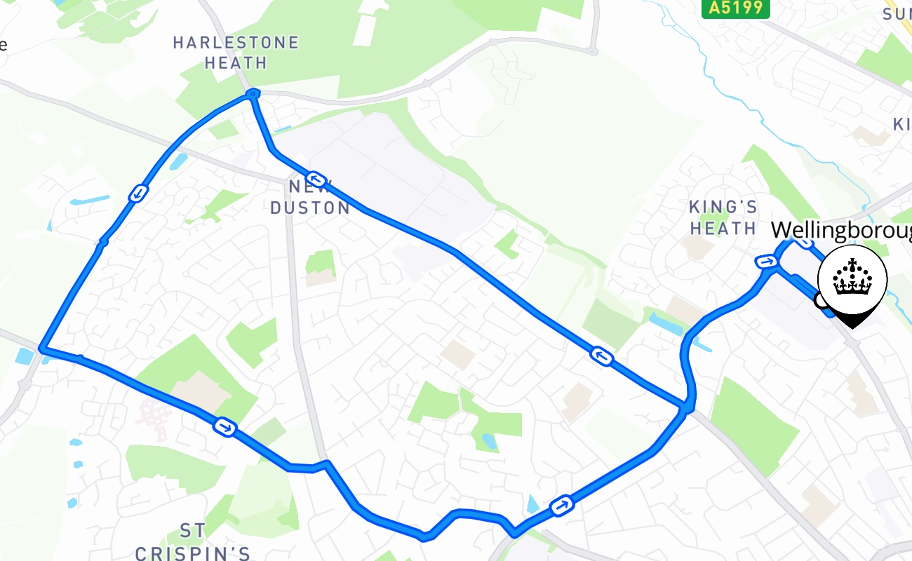 Wellingborough 驾考路线 #1690 地图 - ENG 英国