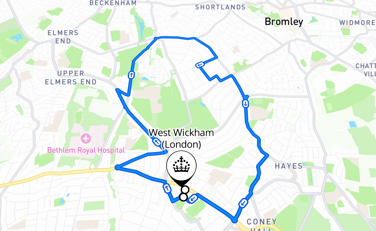 West Wickham (London) 驾考路线 #454 地图 - ENG 英国