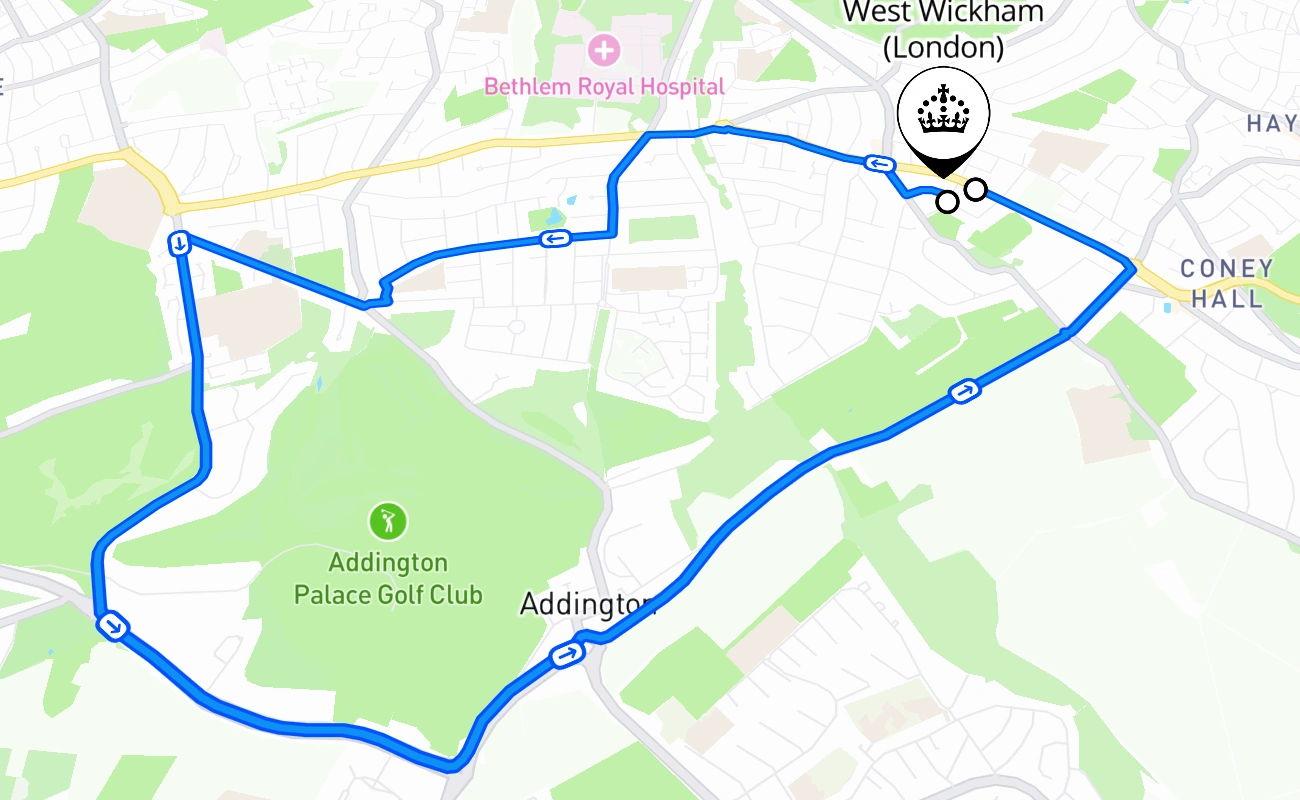 West Wickham (London) 驾考路线 #458 地图 - ENG 英国