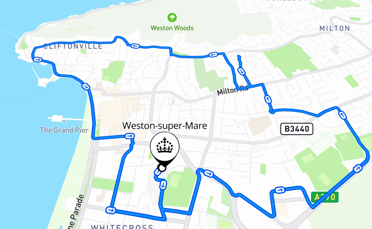 Weston-super-Mare driving test route #1406 map - ENG United Kingdom